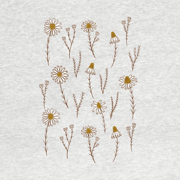 Delicate daisy flowers botanical pattern in mustard yellow by Natalisa